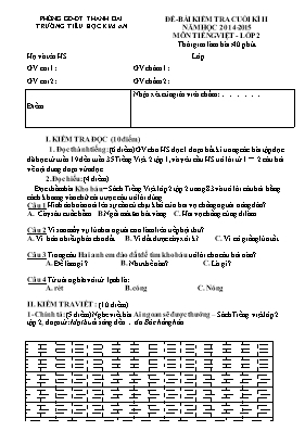 Đề kiểm tra cuối học kỳ II năm môn Tiếng Việt Lớp 2 - Năm học 2014-2015 - Trường TH Kim An